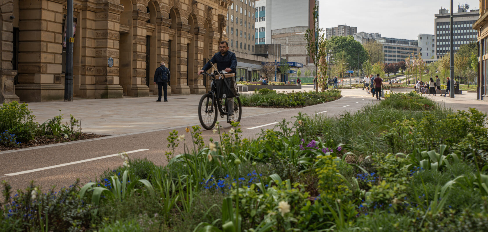 Man on bike in new Bradford cycleways